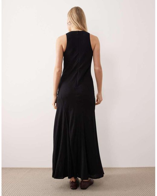 ASOS Black Linen Blend Racer Neck Maxi Sundress With Godets