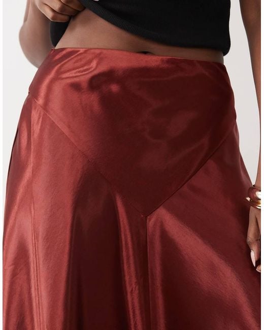 Bardot Red Satin High Waist Maxi Skirt
