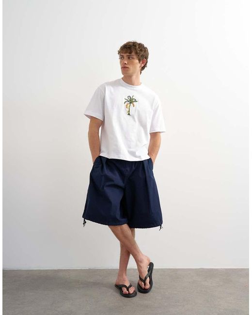 Topman White Crop Fit Palm Embroidery for men
