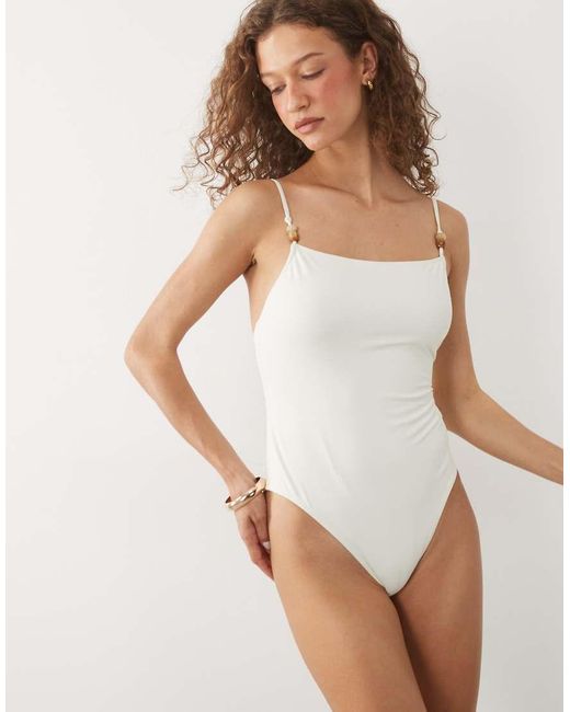 ARKET White Beaded Square Neck Swimsuit
