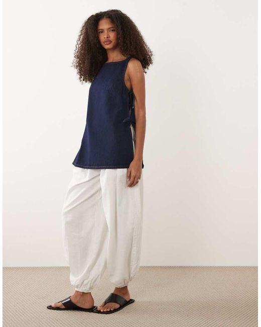 ASOS Blue Tie Side Denim Long Line Top