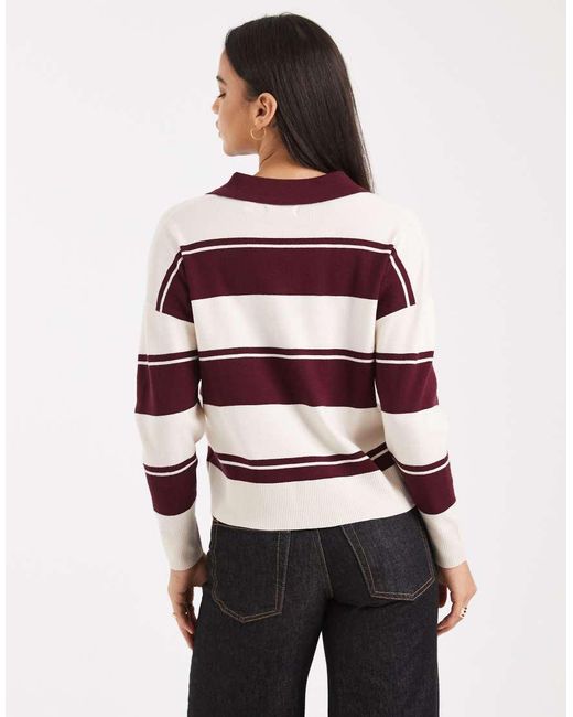 Brave Soul Red Rugby Knit Polo Sweater