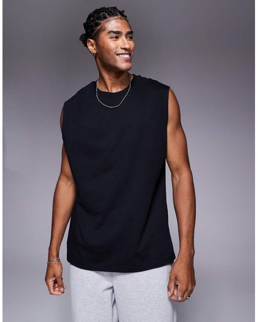 Camiseta Negra Extragrande Sin Mangas Con Estampado De Boxeo En La Espalda De Tejido De Secado Rápido Grueso De Algodón De 4505 de hombre de color Blue