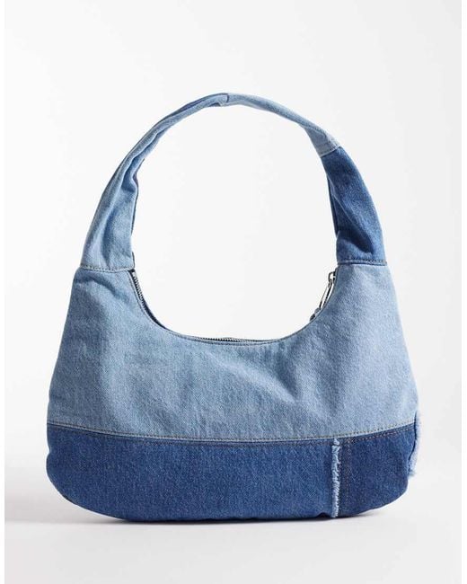 Tommy Hilfiger Blue Patchwork Denim Shoulder Bag With Logo