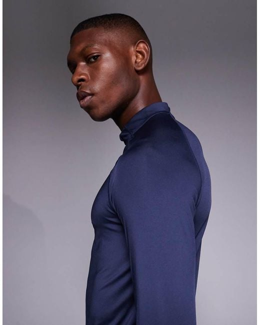 4505 Blue Slim Fit 1/4 Zip Base Layer Long Sleeve Running Top for men