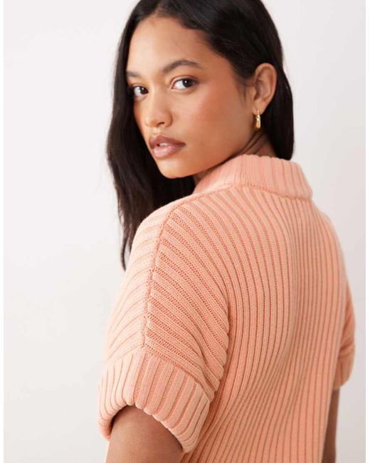 ASOS Orange Stuffed Neck Short Sleeved Knitted Split Side Tank