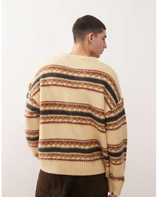 The Ragged Priest Natural Unisex Fair Isle Knitted Stripe Jumper With Skull
