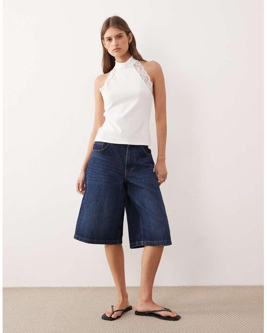 ASOS White Halter Neck With Lace Trim Top