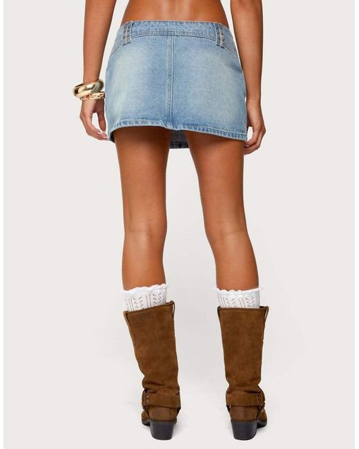 Edikted Blue Tory Western Denim Mini Skirt