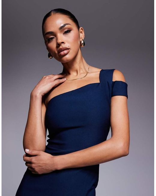 Vesper Blue One Shoulder Midaxi Dress With Thigh Split