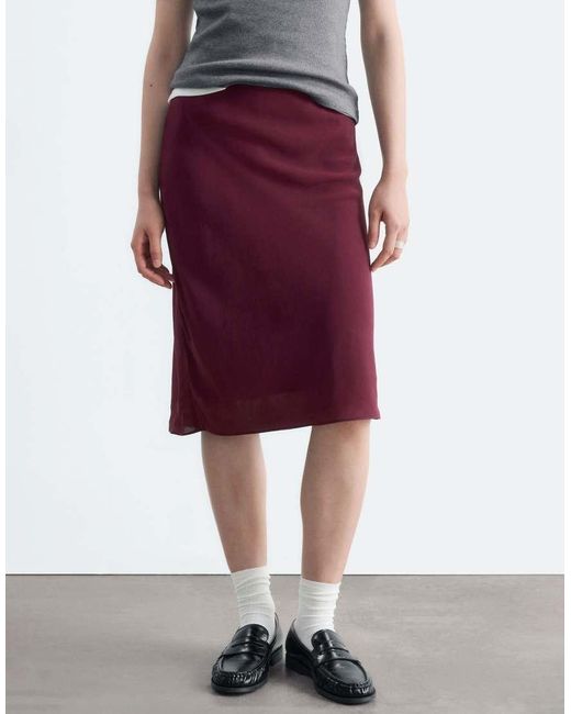 & Other Stories Red Satin Slip Midi Skirt