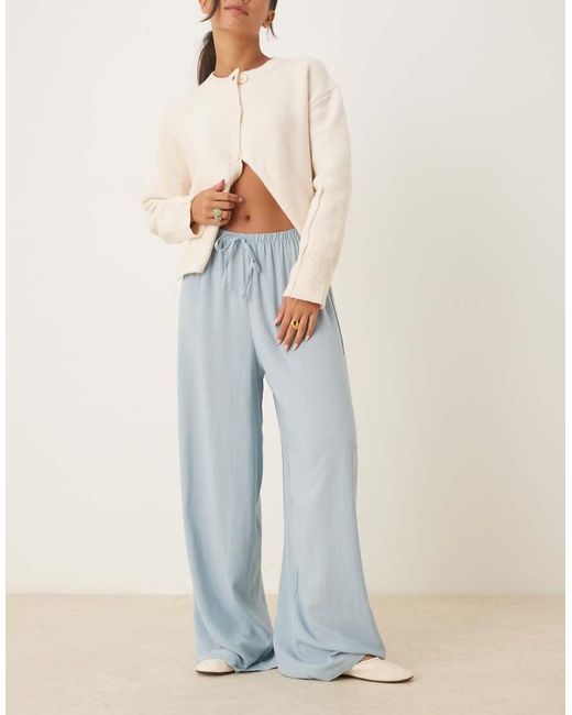 ASOS Broek Met Linnenlook En Elastische Taille in het Blue