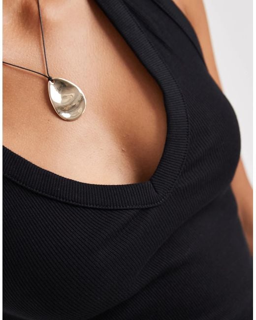 ASOS Black Ribbed V Neck Singlet