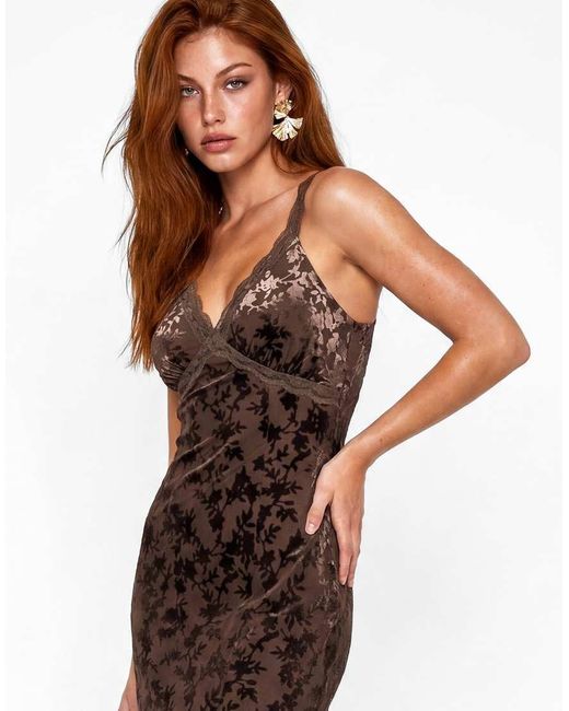 Maya Brown Velvet Devore Strappy Maxi Dress