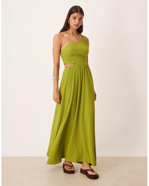 green emerald velvet dress ASOS DESIGN Bare Shoulder Prom Scuba Midi Dress In Forest Green main image 1