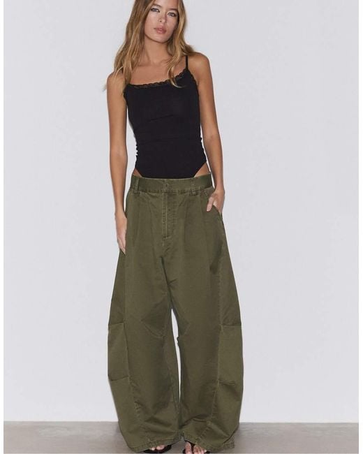 Stradivarius Green Bodysuit With Blonde Lace Detail