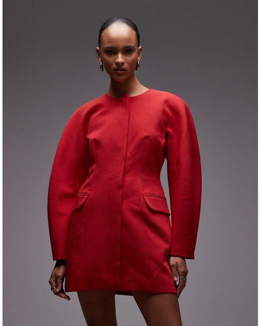 ASOS Blazerjurk Met Statement Cocoonmouwen in het Red