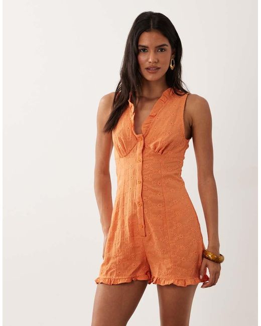 Miss Selfridge Natural Broderie Lace Trim Playsuit