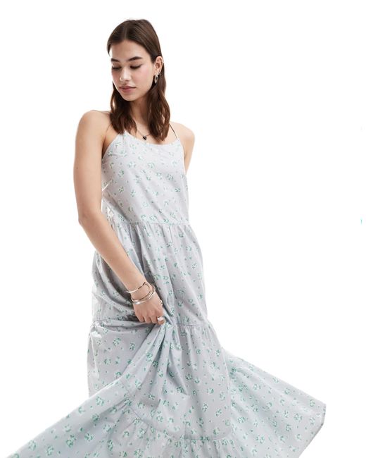 Monki White Maxi Sun Dress With Tiered Layers And Strappy Low Back