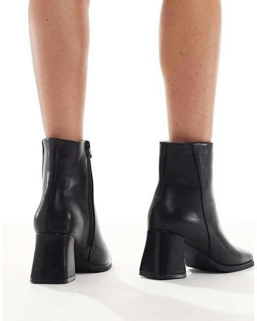 SEQWL Black Block Heeled Mid Ankle Boots
