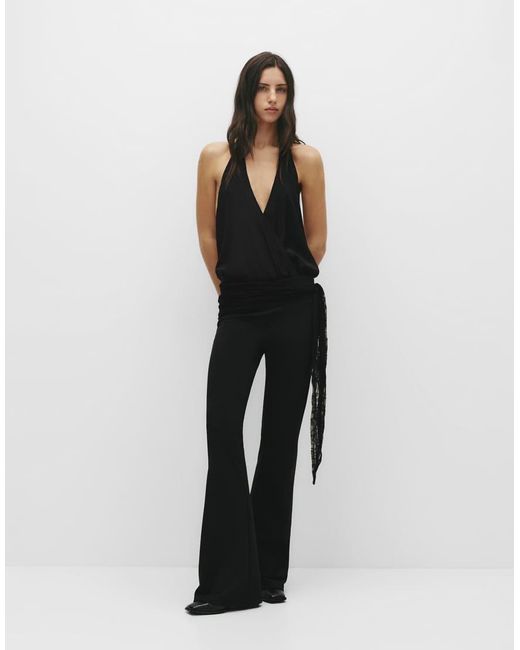 Pull&Bear Black Draped Halter Neck Bodysuit
