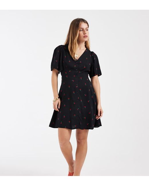 Vero Moda Black Button Through Mini Skater Dress With Cherry Print
