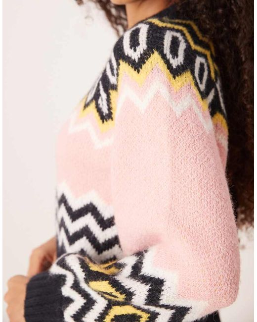 Maglione Girocollo Strutturato Con Motivo Fair Isle di ASOS in Black