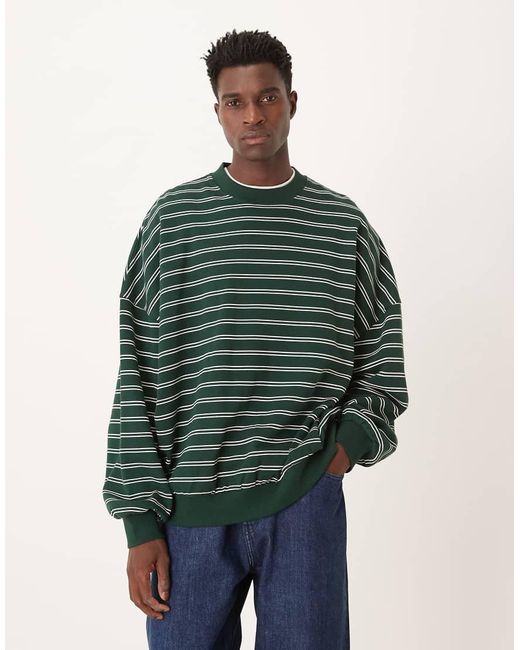 ASOS Green Extreme Oversized Printed Striped Sweatshirt for men