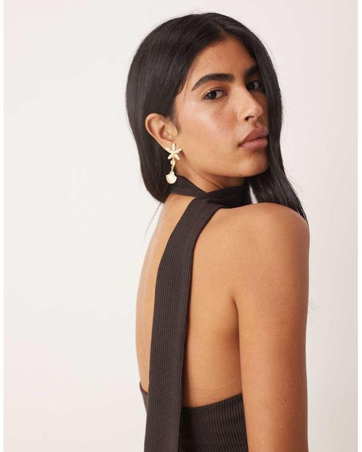 ASOS Natural Ribbed One Shoulder Neck Scarf Midi Dress