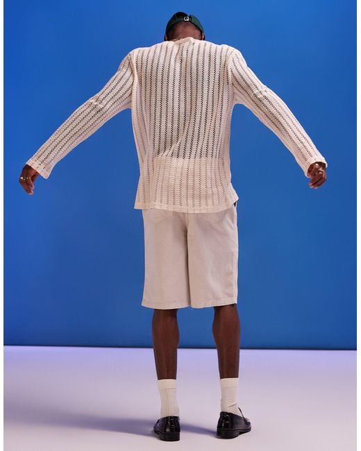 ASOS Blue Linen Jort Shorts With Fixed Waist for men