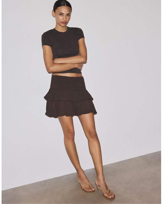 Stradivarius Gray Ruffled Mini Skort