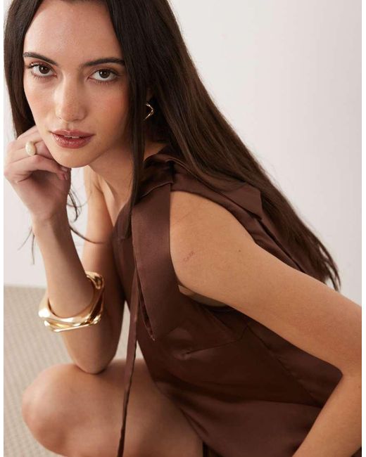 New Look Brown One Shoulder Scarf Detail Satin Mini