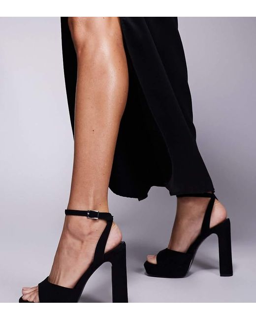 Sandalias Negras Minimalistas Con Tacón Grueso Y Plataforma De Antelina Naples De Asos Design Wide Fit de color Black