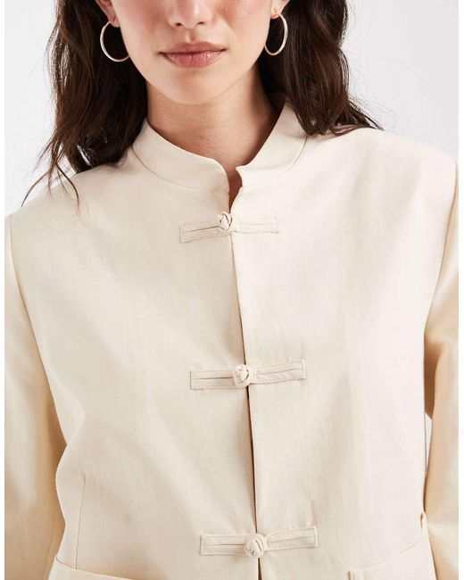 ASOS Natural Linen Blend Boxy Fit Mandarin Jacket