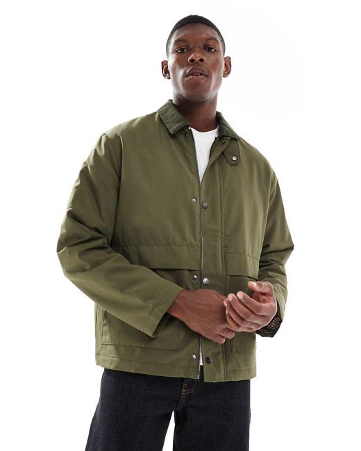 Only & Sons Green Cord Collar Padded Coach Jacket for men