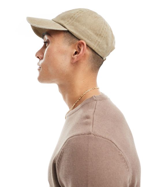 Cappellino morbido con visiera color pietra slavato con ricamo di ASOS in Brown da Uomo