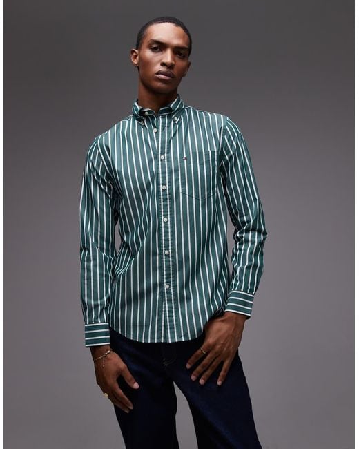 Camisa A Rayas De Popelina De Tommy Hilfiger de hombre de color Blue