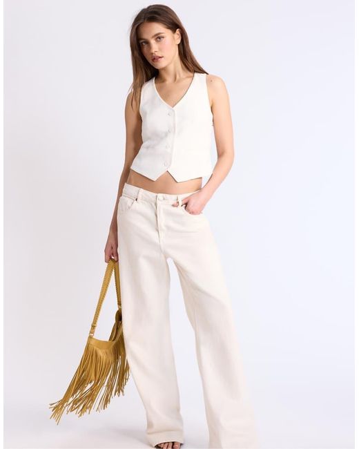 Stradivarius Natural Basic Waistcoat With Linen