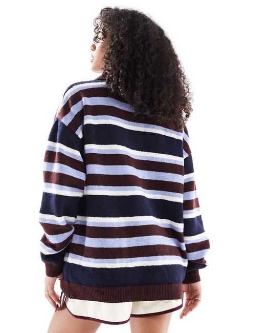 Daisy Street Blue Knit Slouchy Fit Rugby Polo