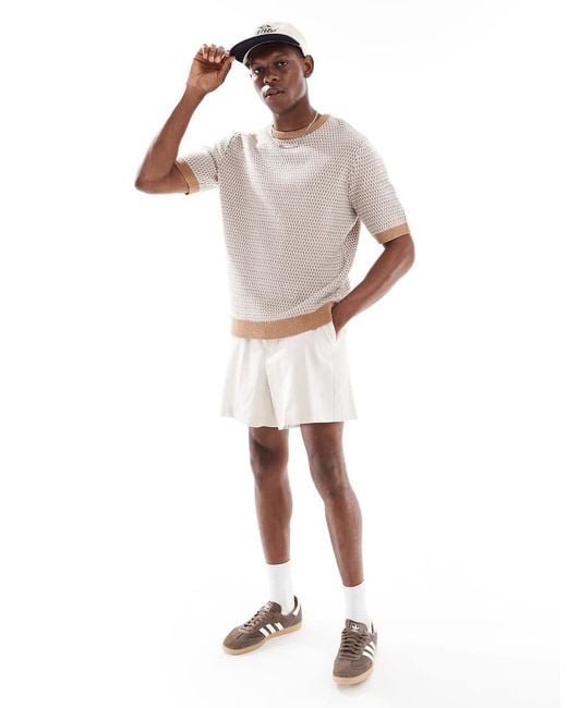 New Look Natural Retro Open Knit T-Shirt for men