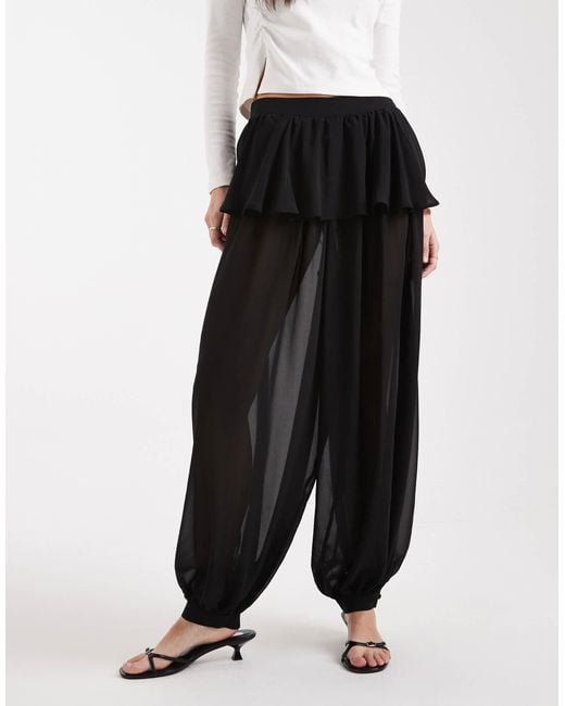 ASOS White Sheer Balloon Pants With Skirt Overlay