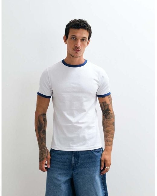 ASOS White Heavyweight Slim Fit T-shirt With Contrast Ringer for men