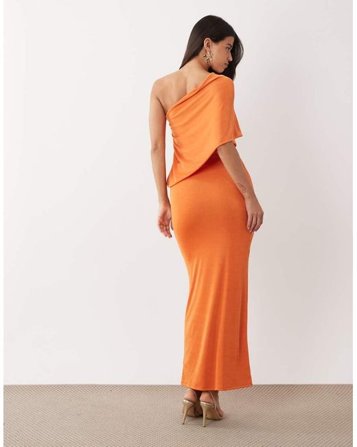 Aria Cove Orange One Shoulder Drape Detail Maxi Dress