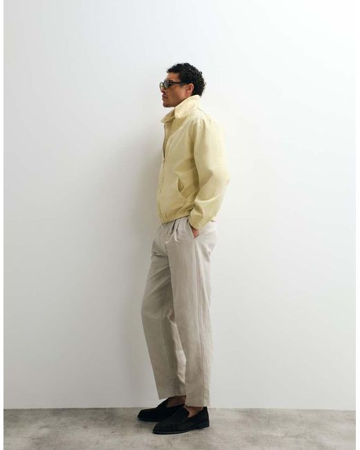 ASOS White Linen Rich Smart Oversized Tapered Pleated Trousers for men