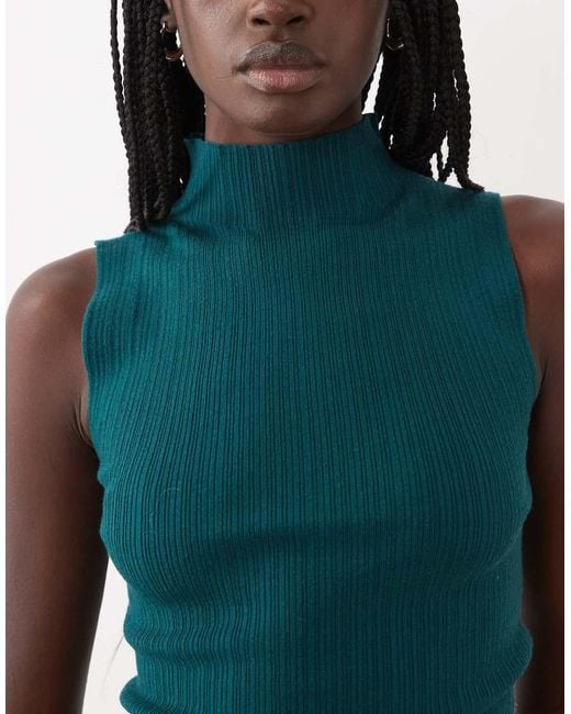 ASOS Blue Varigated Knit Rib Sleeveless Funnel Neck