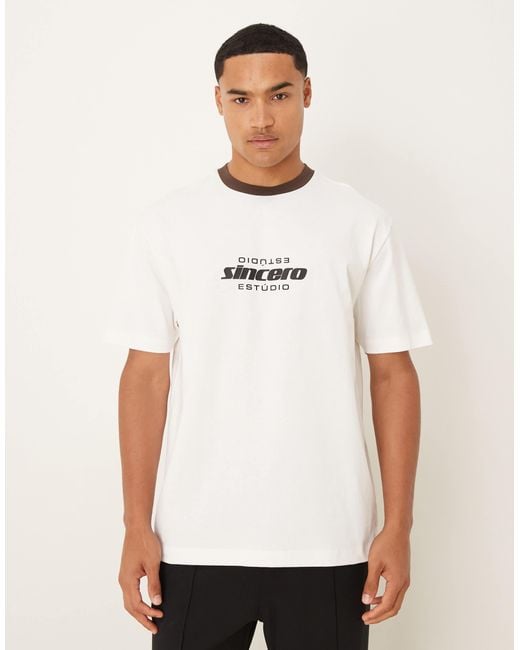 ASOS White Heavyweight Relaxed Ringer T-Shirt With Print for men