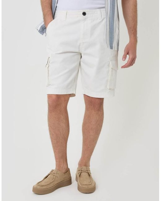 Threadbare White Cotton Twill Cargo Shorts for men