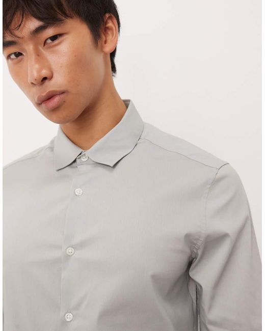 ASOS Gray Stretch Slim Fit Work Shirt for men