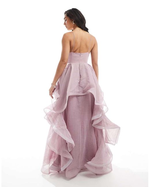 True Decadence Pink V-Neck Ruffle Skirt Maxi Dress