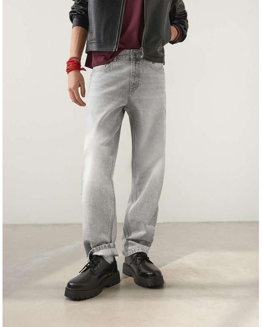 Bershka Gray Straight-leg Jeans for men
